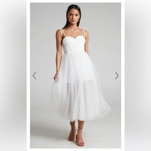 Showpo Aisha Tulle Bustier Bodice Midi Dress